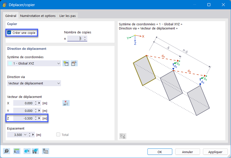 Copie d’objets à 3 m vers le haut