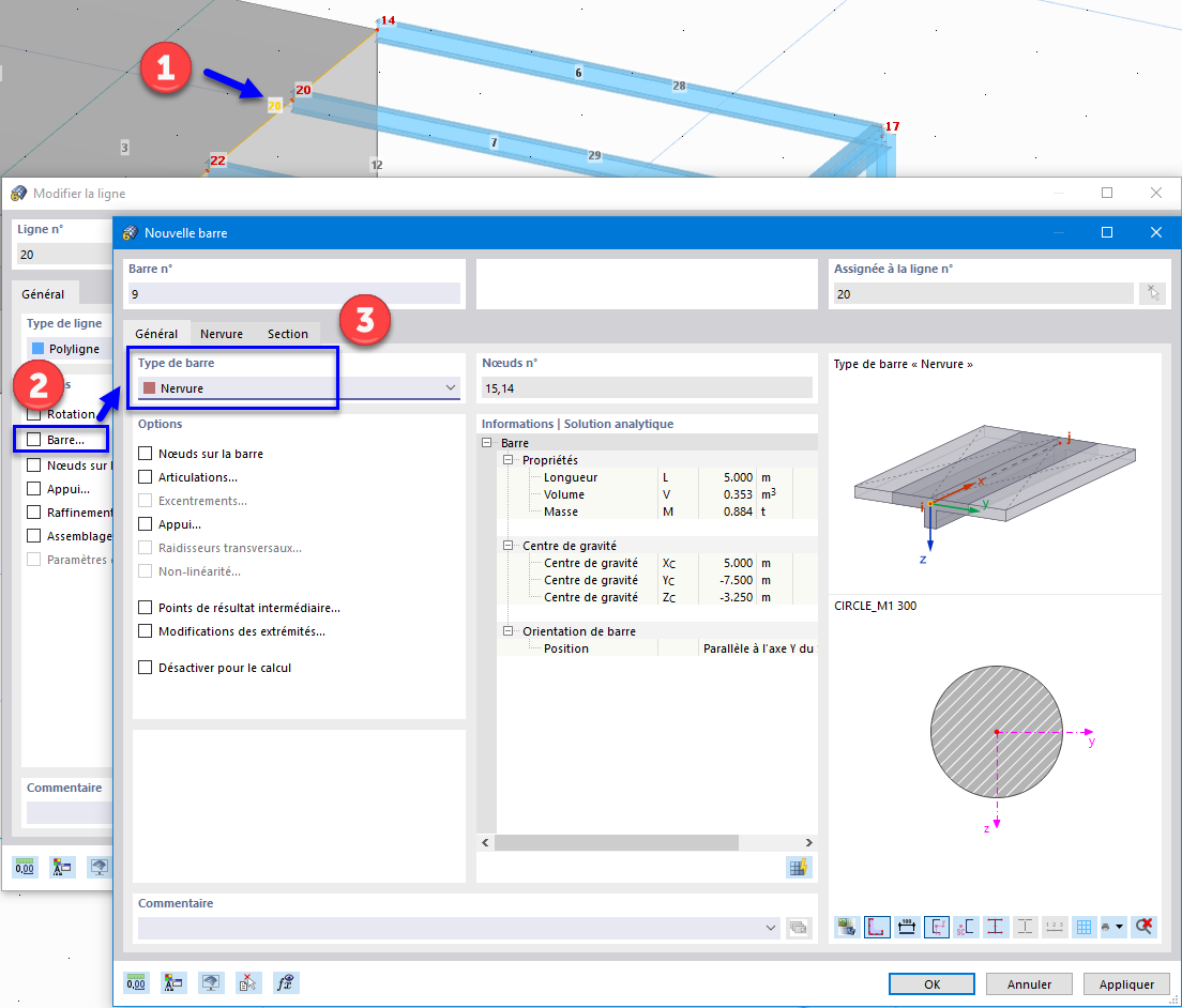 Sélection du type de barre « Nervure »