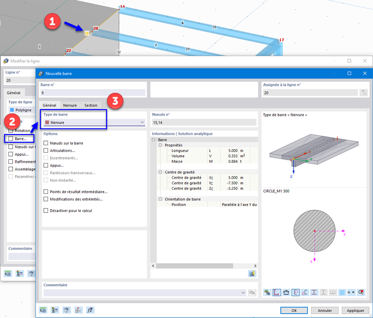Sélection du type de barre « Nervure »