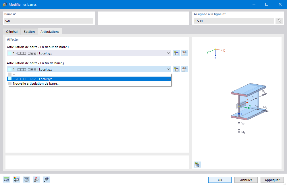 Attribuer une articulation à la fin de la barre