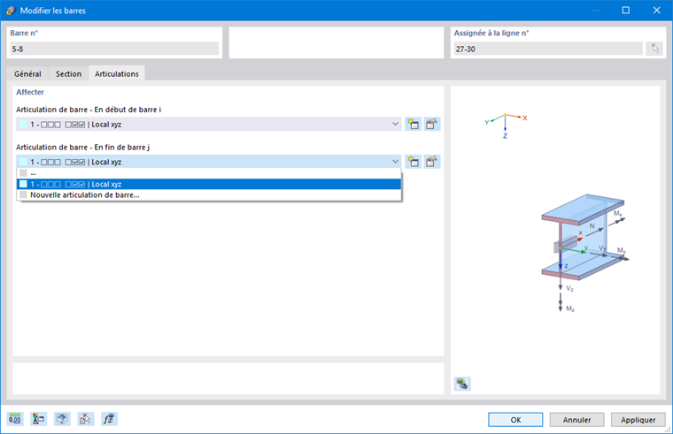 Attribuer une articulation à la fin de la barre