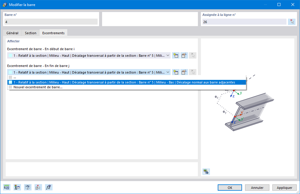 Excentrements de barre aux deux extrémités de barre