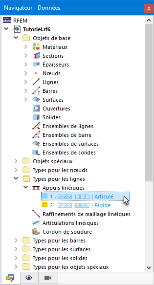 Navigateur avec types d'appuis linéiques prédéfinis