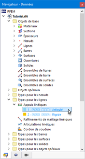 Navigateur avec types d'appuis linéiques prédéfinis