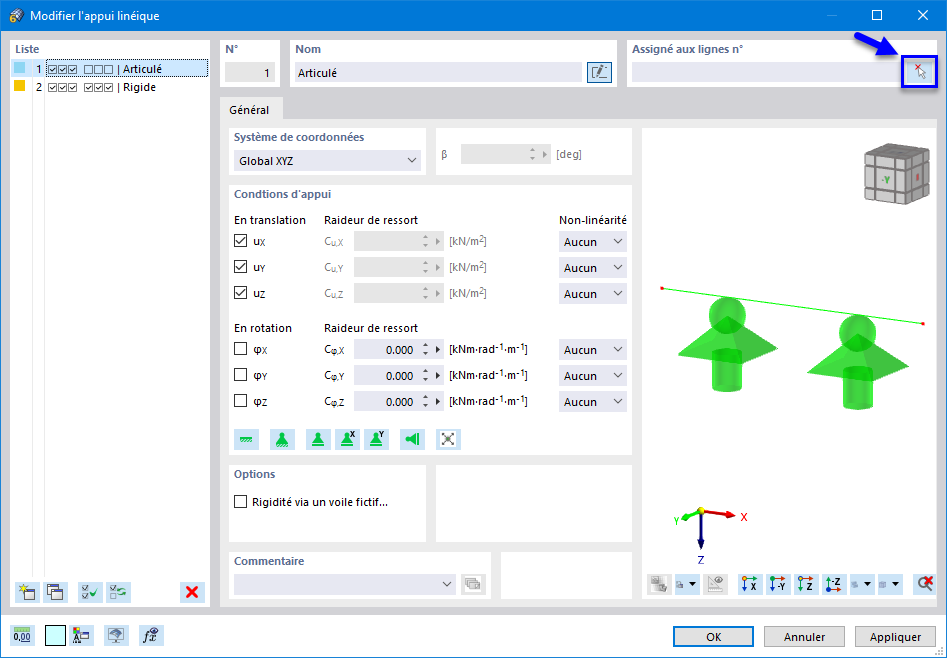 Boîte de dialogue « Modifier l'appui linéique »