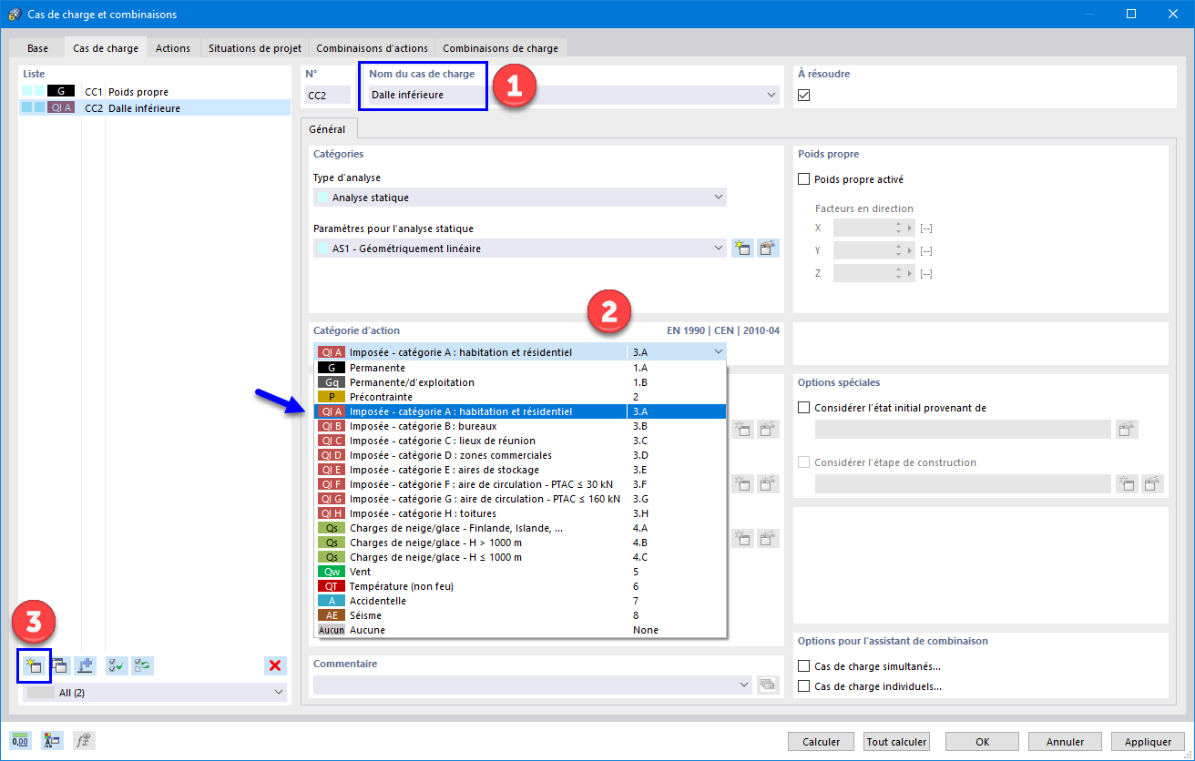 CC2 : Charge imposée sur la dalle inférieure