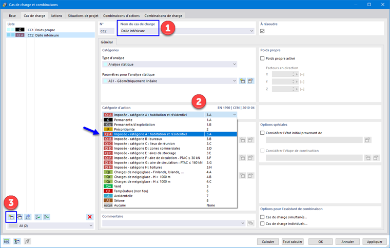 CC2 : Charge imposée sur la dalle inférieure