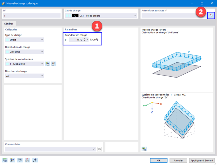 Boîte de dialogue « Nouvelle charge surfacique »