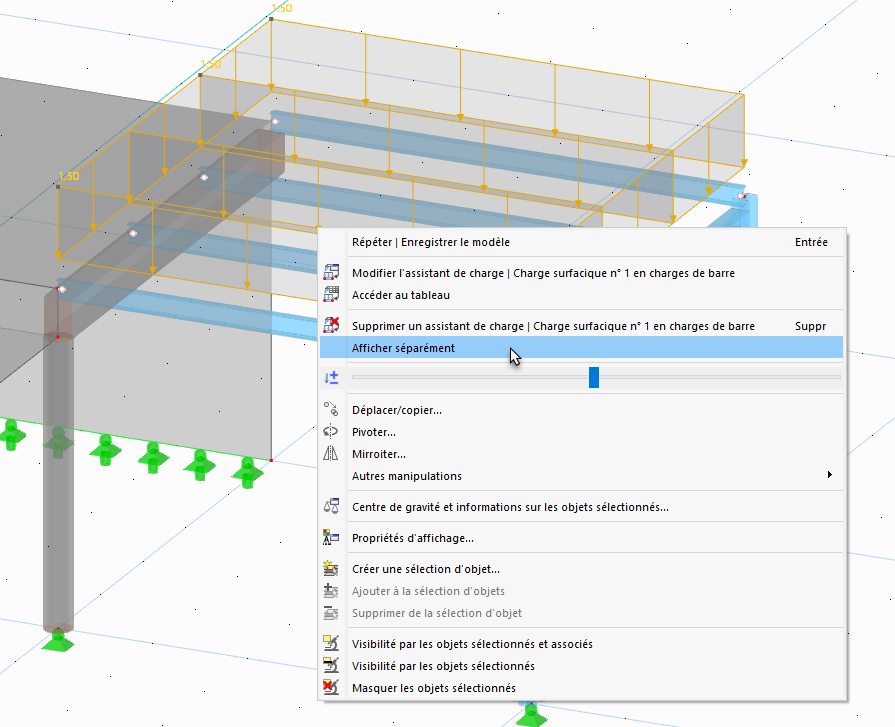 Charge surfacique sur la plate-forme et son menu contextuel
