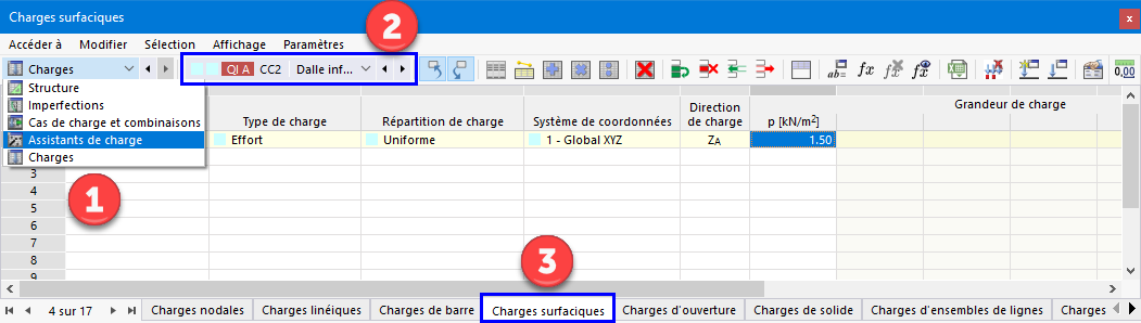 Sélection des tableaux de « Charges »