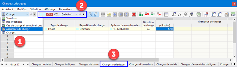 Sélection des tableaux de « Charges »