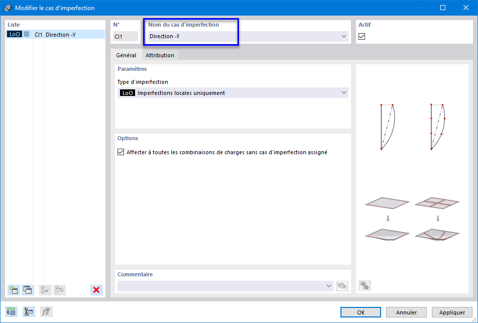 Boîte de dialogue « Nouveau cas d'imperfection »