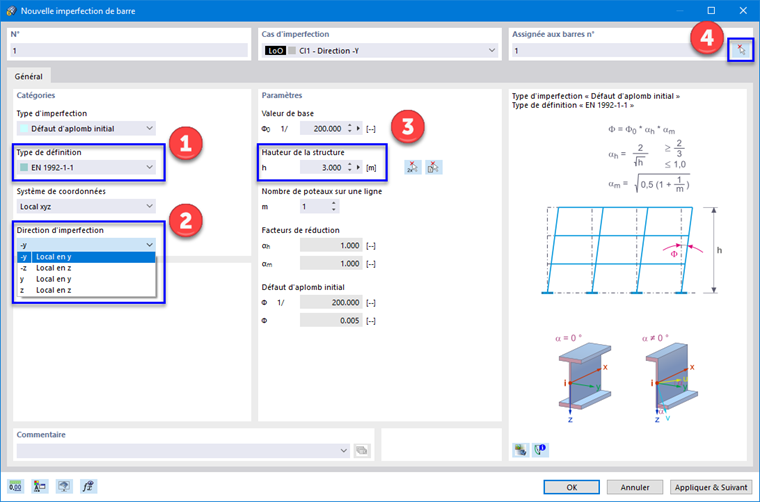 Définition de l'imperfection du poteau en béton