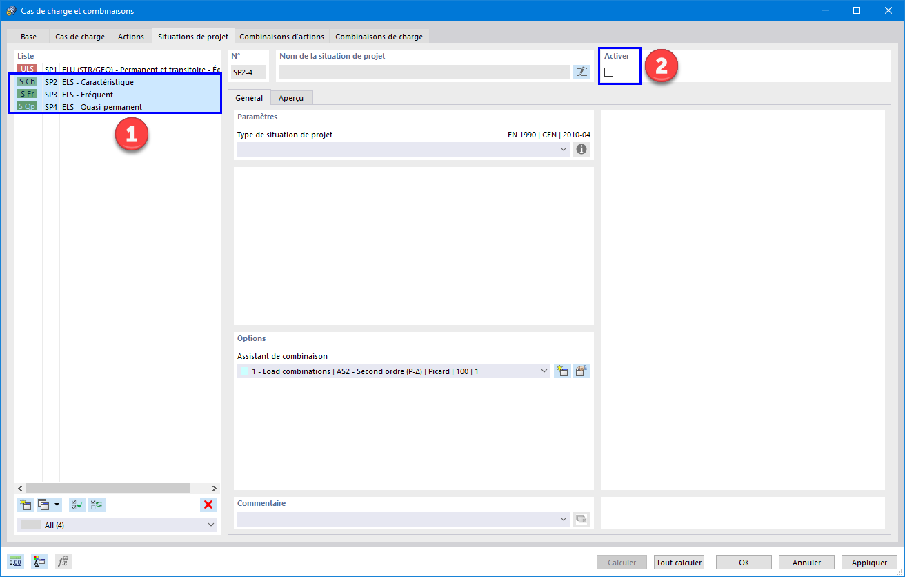 Désactivation des situations de projet à l'ELS