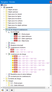 Cas de charge et combinaisons dans le navigateur