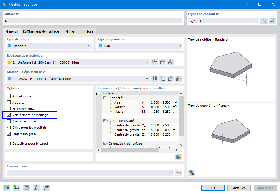 Activation du « raffinement de maillage » pour la surface