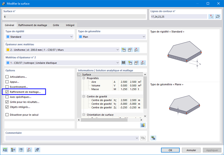 Activation du « raffinement de maillage » pour la surface
