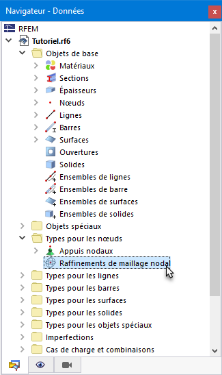« Raffinements de maillage nodal » dans le navigateur