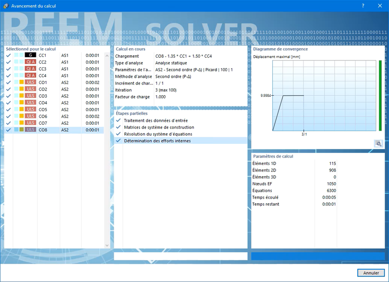 Calcul des cas de charge et des combinaisons de charges