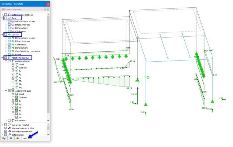 Réactions d'appui des nœuds et des lignes