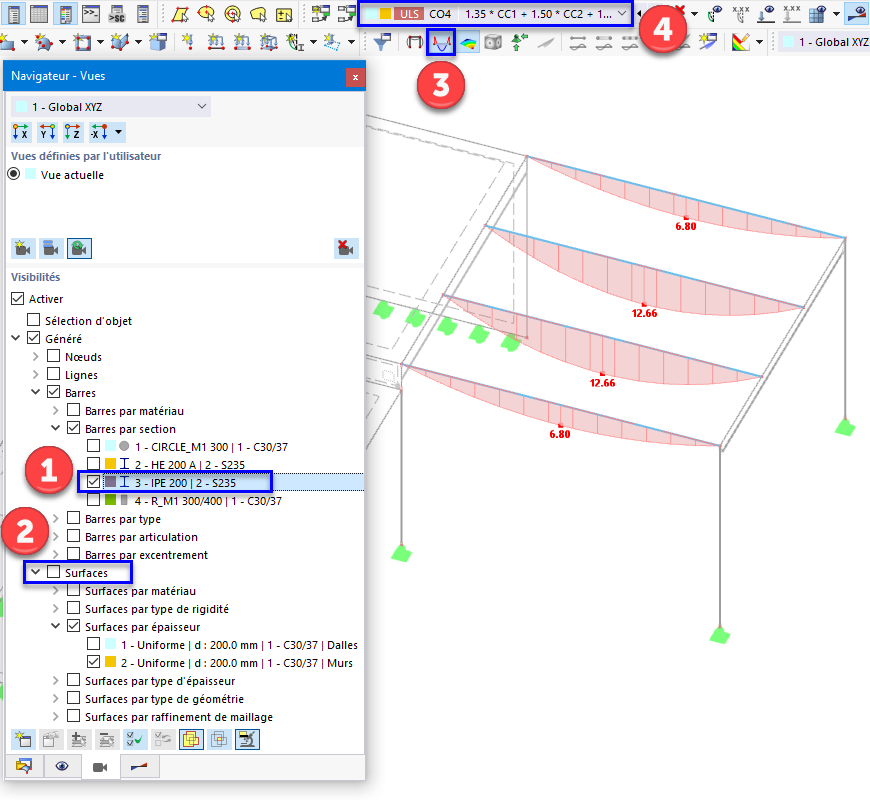 Moments fléchissants des poutres de plate-forme