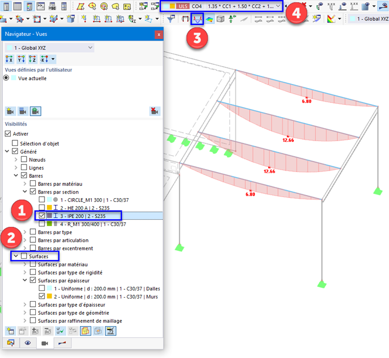 Moments fléchissants des poutres de plate-forme