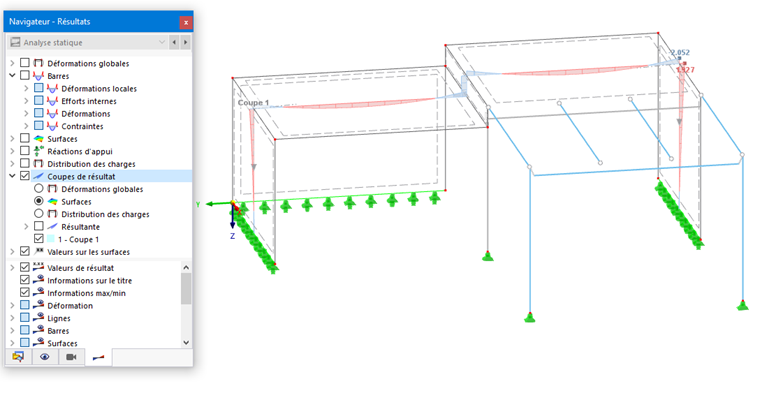 Coupe de résultats affichant les contraintes sur les surfaces