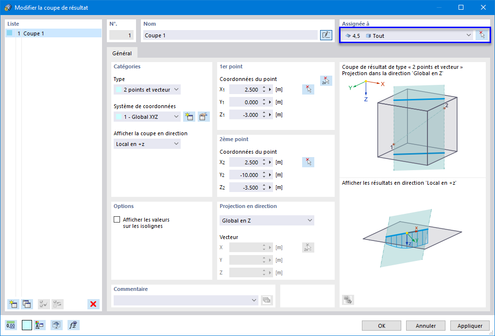 Sélection des dalles pour la coupe de résultats