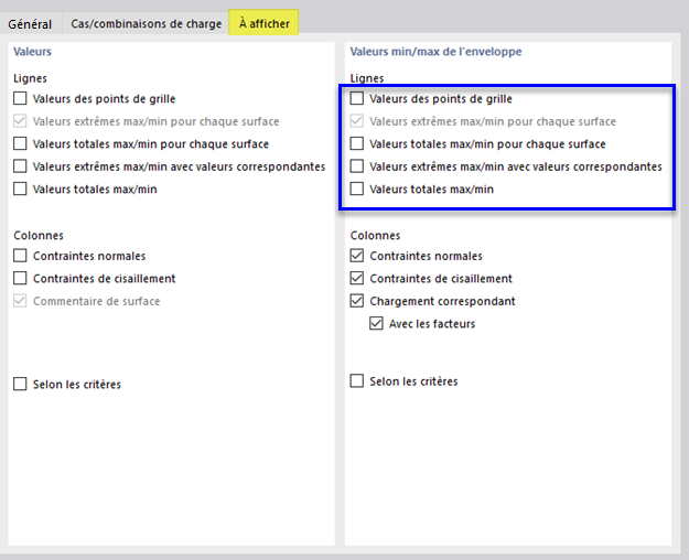 Sélection des résultats