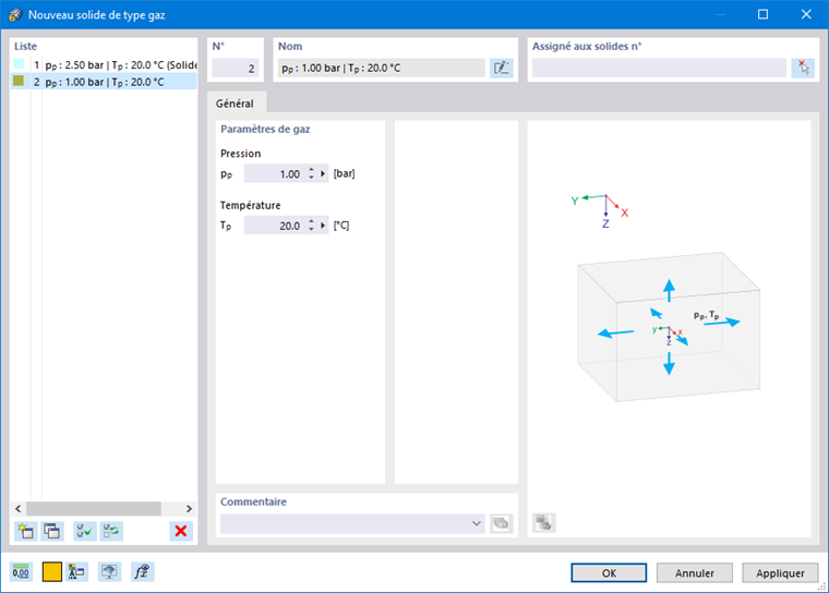 Boîte de dialogue « Nouveau solide de type gaz »