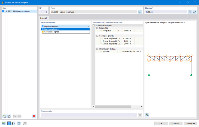 Boîte de dialogue « Nouvel ensemble de lignes »