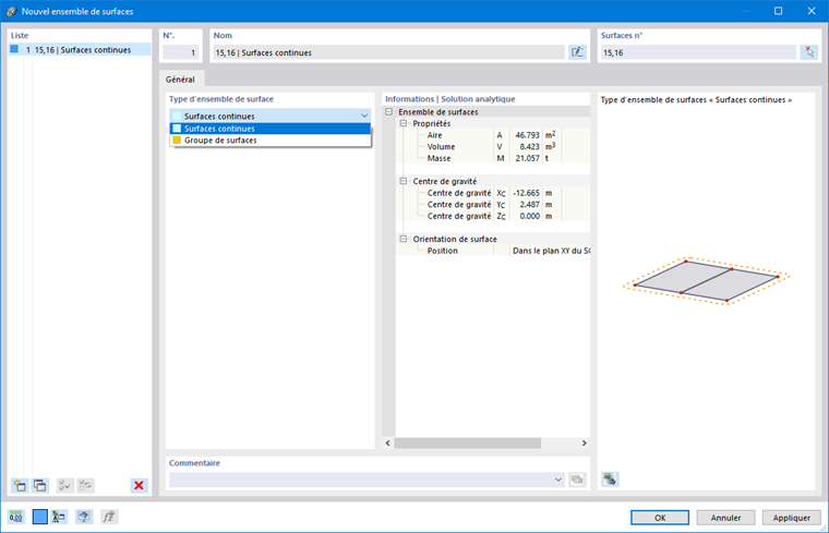 Boîte de dialogue « Nouvel ensemble de surfaces »