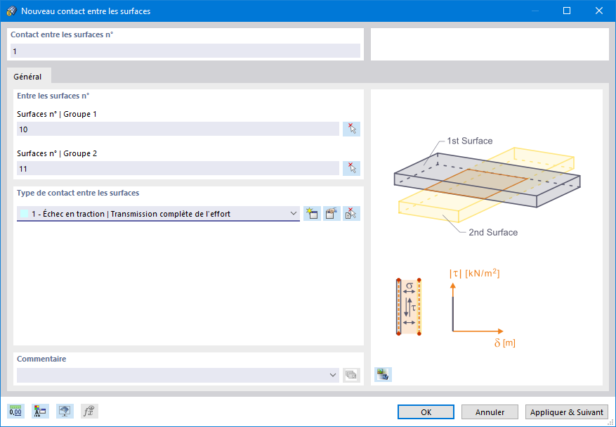 Boite de dialogue « Nouveau contact entre les surfaces »