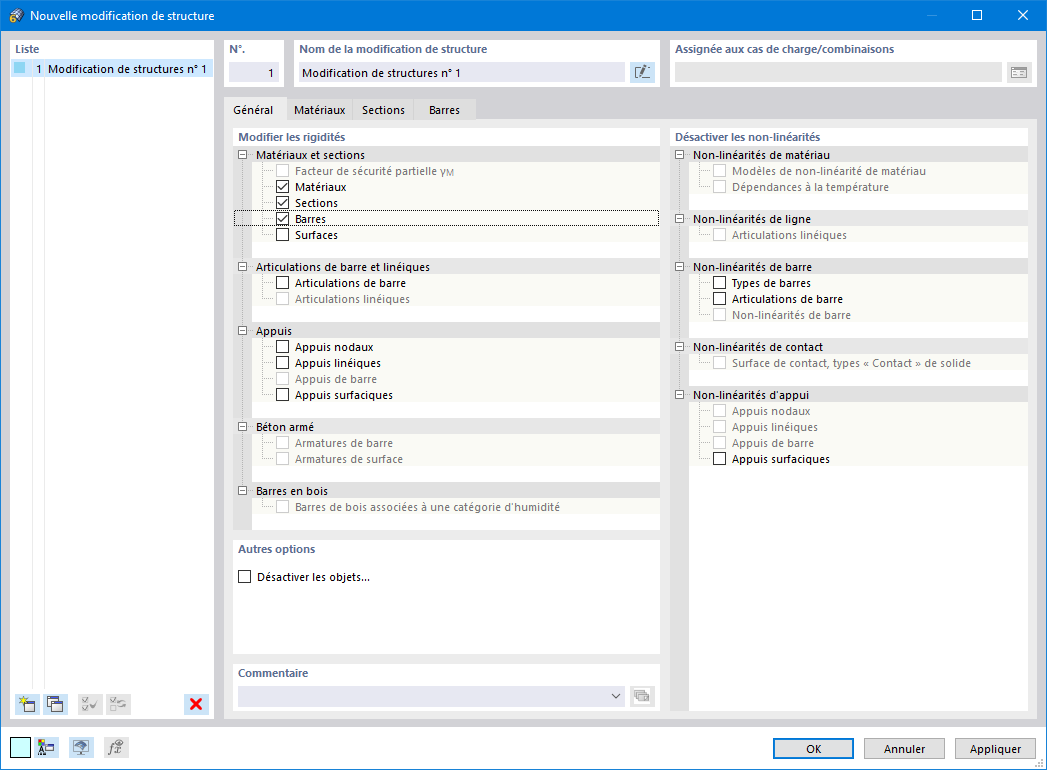 Boîte de dialogue « Nouvelle modification de structure »