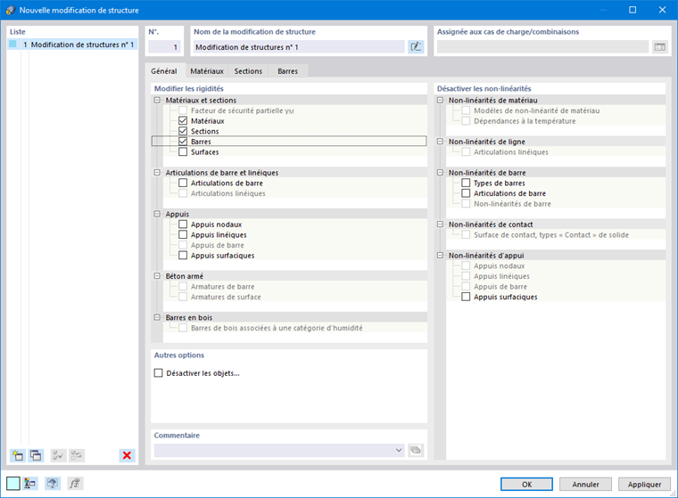 Boîte de dialogue « Nouvelle modification de structure »