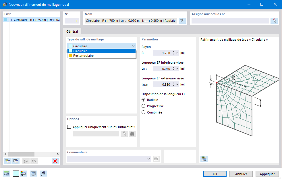 Boîte de dialogue « Nouveau raffinement du maillage nodal »