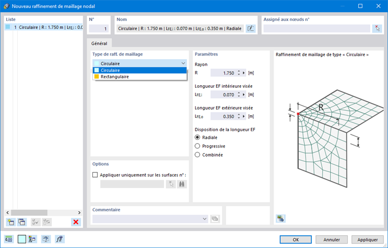 Boîte de dialogue « Nouveau raffinement du maillage nodal »