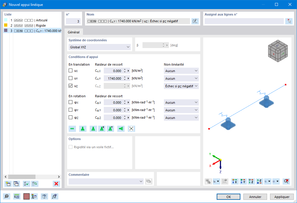 Boîte de dialogue « Nouvel appui linéique »