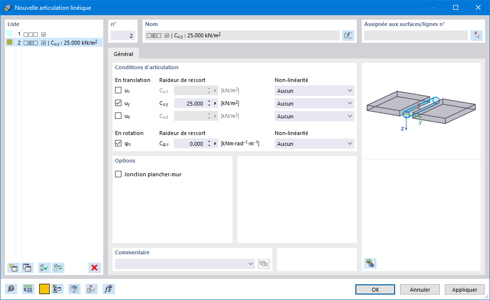 Boîte de dialogue « Nouvel articulation linéique »