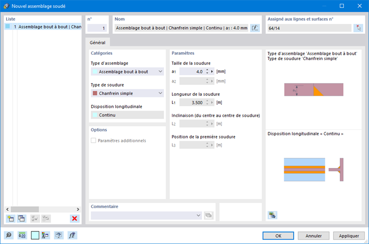Boîte de dialogue « Nouvel assemblage soudé »