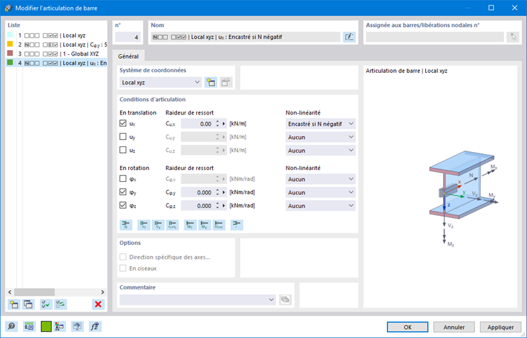 Boîte de dialogue « Nouvelle articulation de barre »