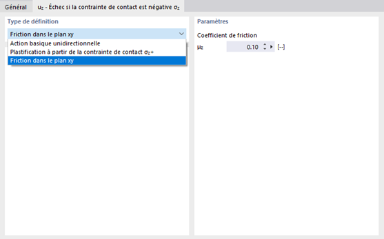 Sélection du type de définition pour l’appui surfacique défaillant