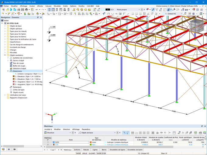 L’image présente un modèle de halle en acier avec des sections soudées à froid dans RFEM 6.