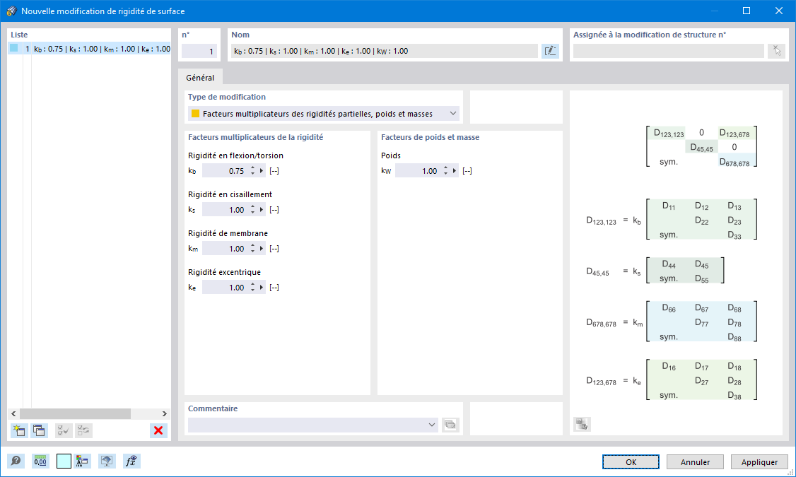 Boîte de dialogue « Nouvelle modification de rigidité de surface »