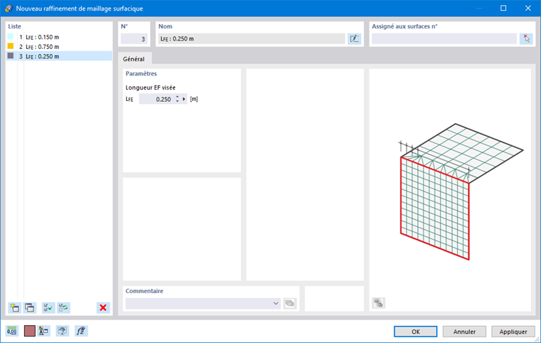 Boîte de dialogue « Nouveau raffinement de maillage surfacique »