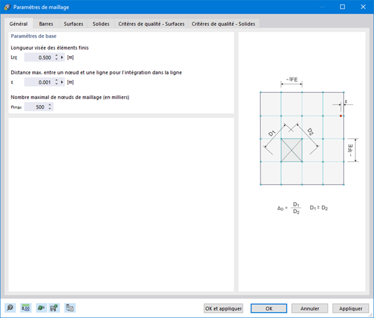 Boîte de dialogue « Paramétrage de maillage », onglet « Général »