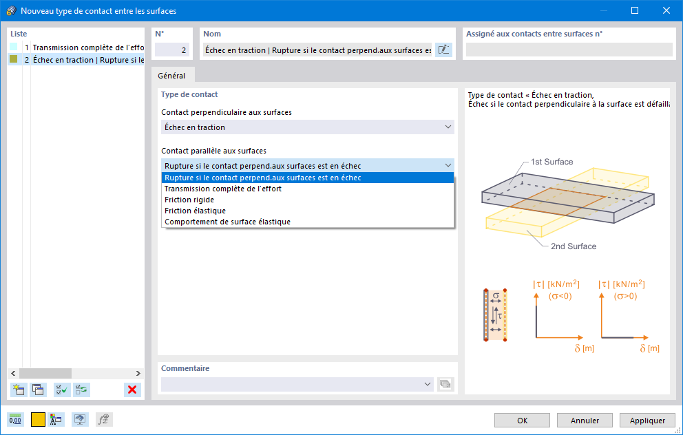 Boîte de dialogue « Nouveau type de contact entre les surfaces »