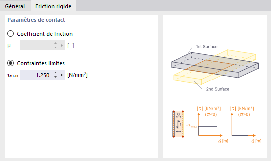 Définition d’une friction rigide parallèle aux surfaces