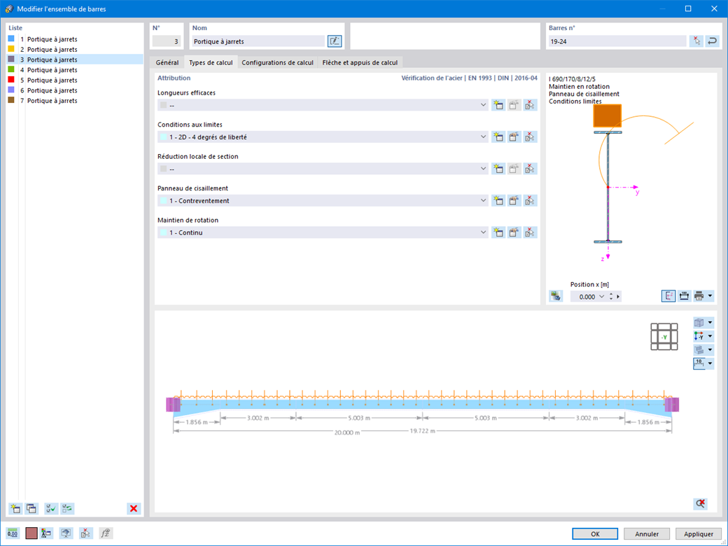 Ensemble de barres | Types de calcul