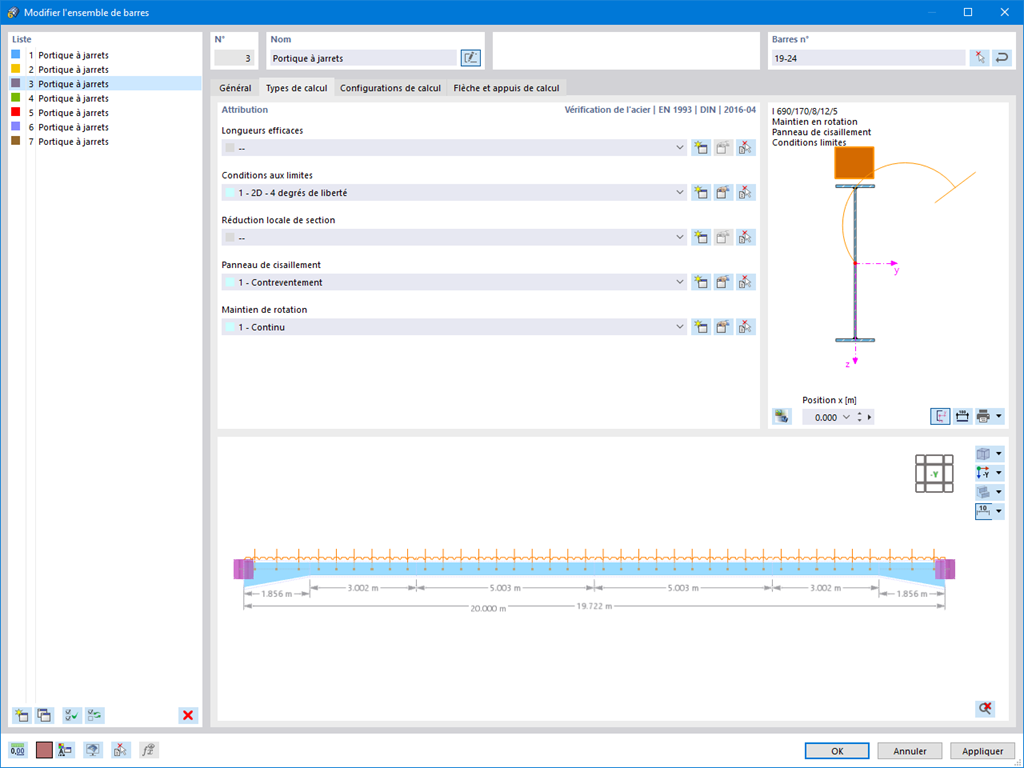 Ensemble de barres | Types de calcul